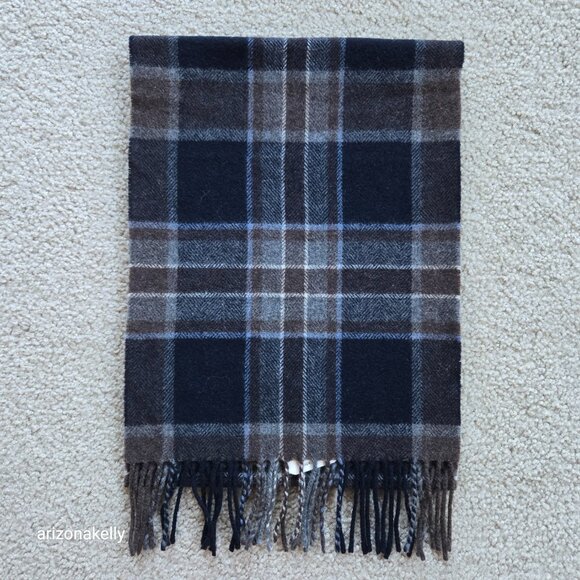 NWT Linea Emmeti Plaid Wool Scarf Blue Brown - Picture 1 of 10